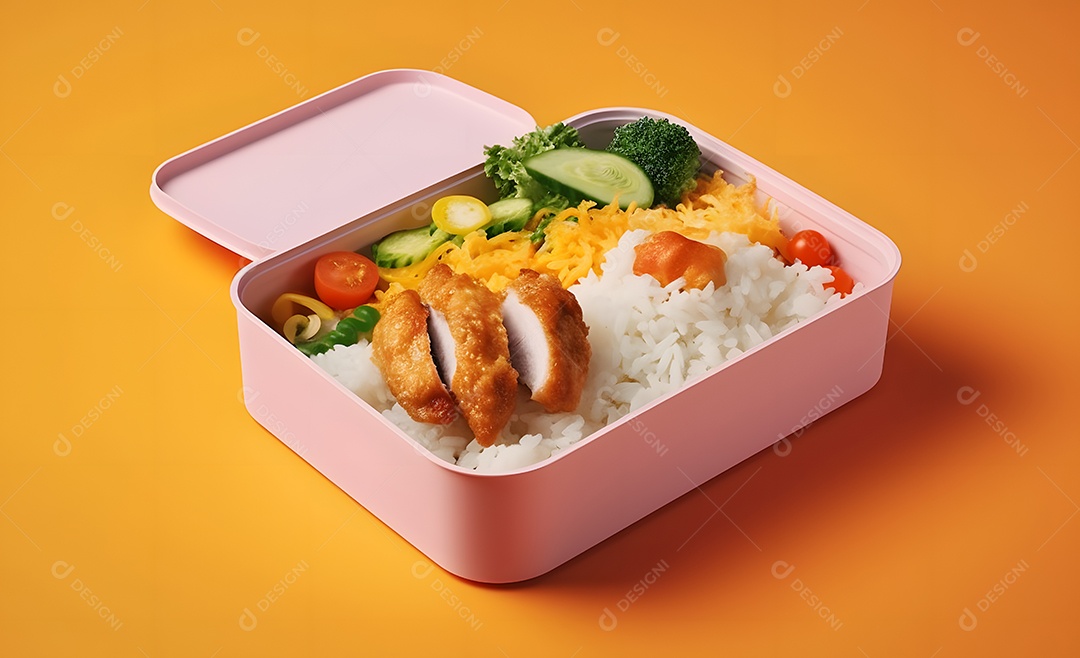 Deliciosa refeição completa em fundo amarelo