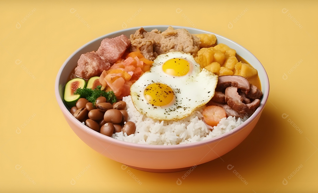 Deliciosa refeição completa em fundo amarelo