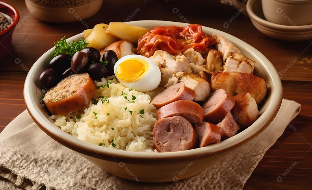 Deliciosa refeição completa em fundo amarelo