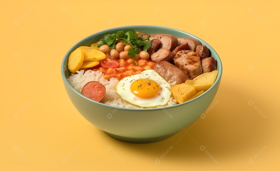 Deliciosa refeição completa em fundo amarelo