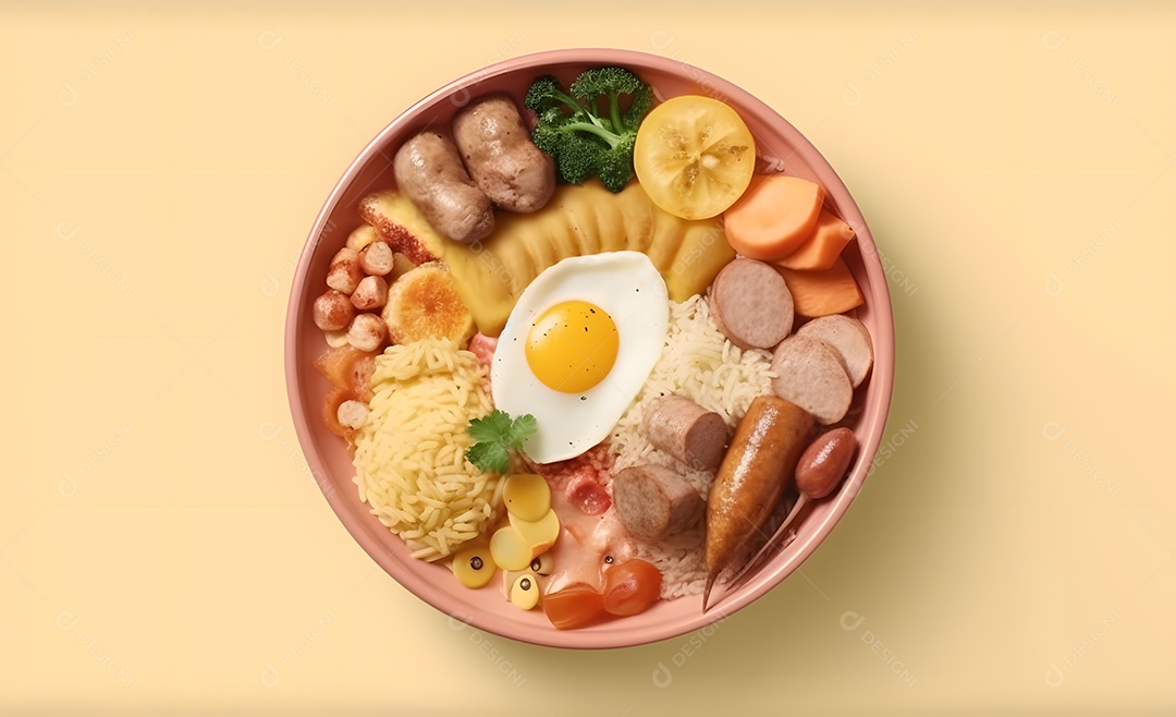 Deliciosa refeição completa em fundo amarelo