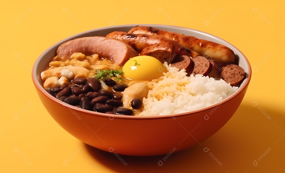 Deliciosa refeição completa em fundo laranja