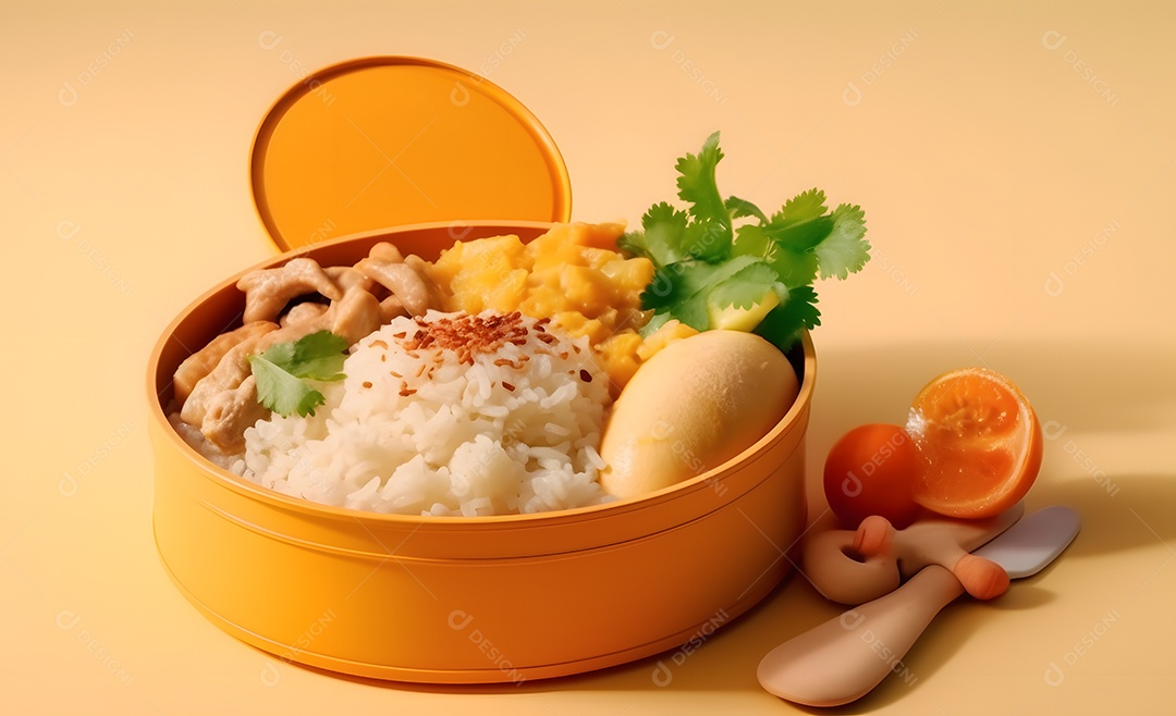 Deliciosa refeição completa em fundo laranja