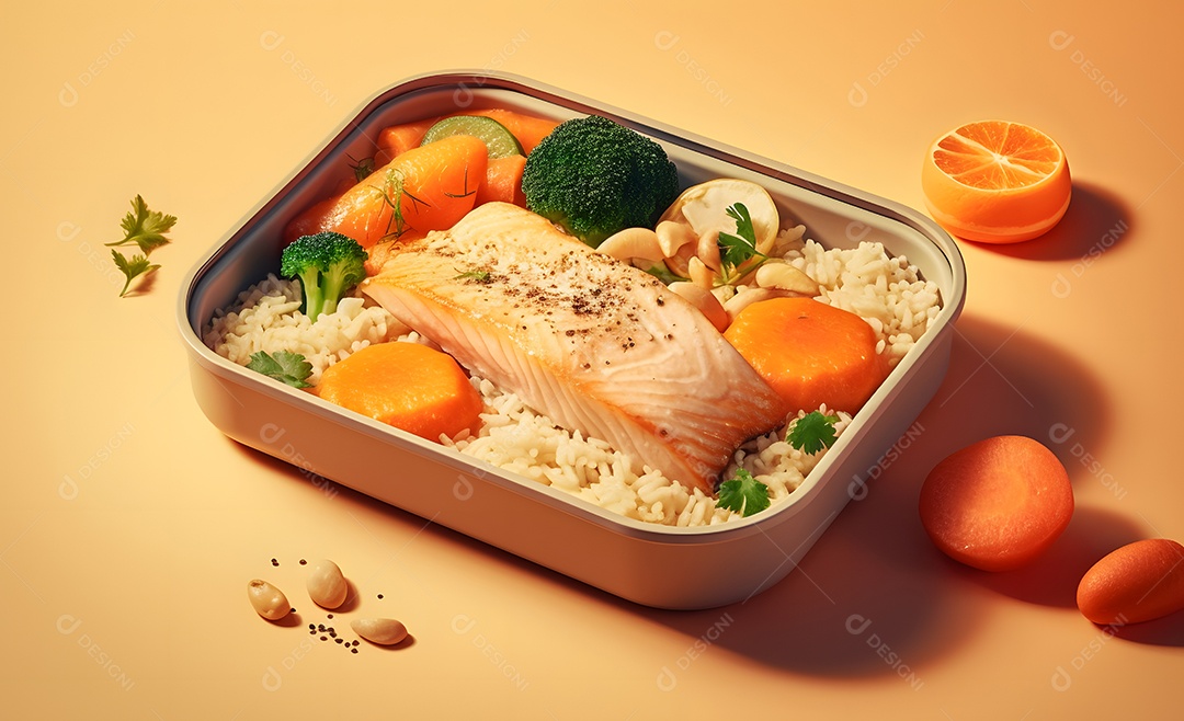 Deliciosa refeição completa em fundo laranja