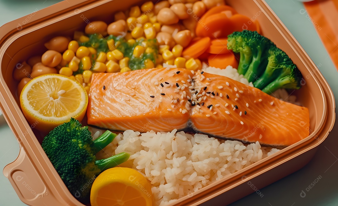 Deliciosa refeição completa em fundo laranja