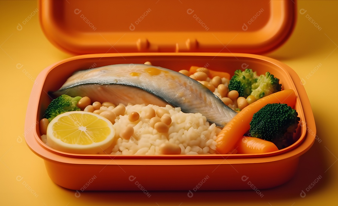 Deliciosa refeição completa em fundo laranja