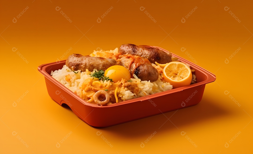 Deliciosa refeição completa em fundo laranja