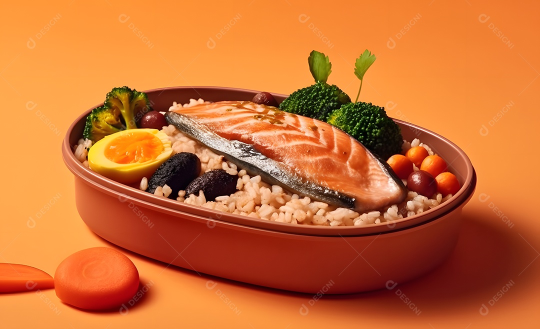 Deliciosa refeição completa em fundo laranja