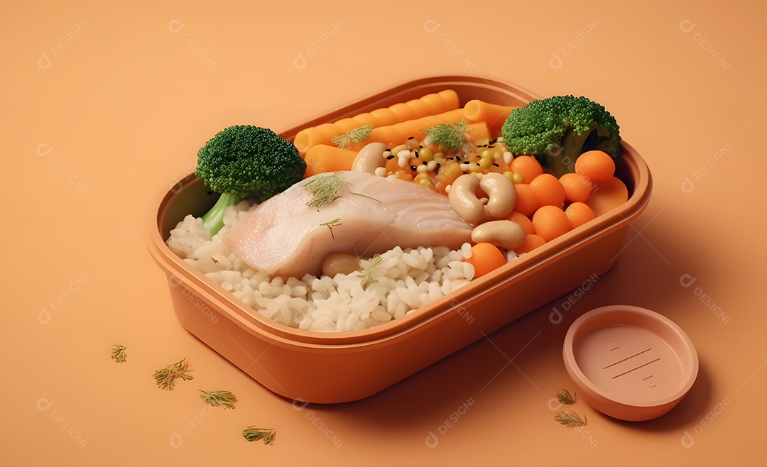 Deliciosa refeição completa em fundo laranja