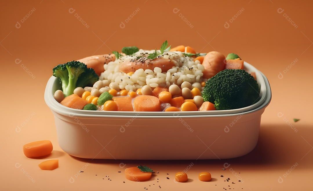 Deliciosa refeição completa em fundo laranja