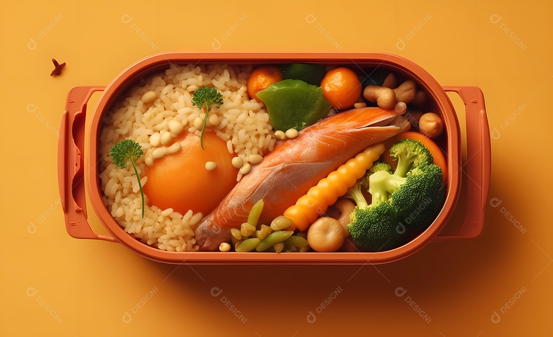 Deliciosa refeição completa em fundo laranja