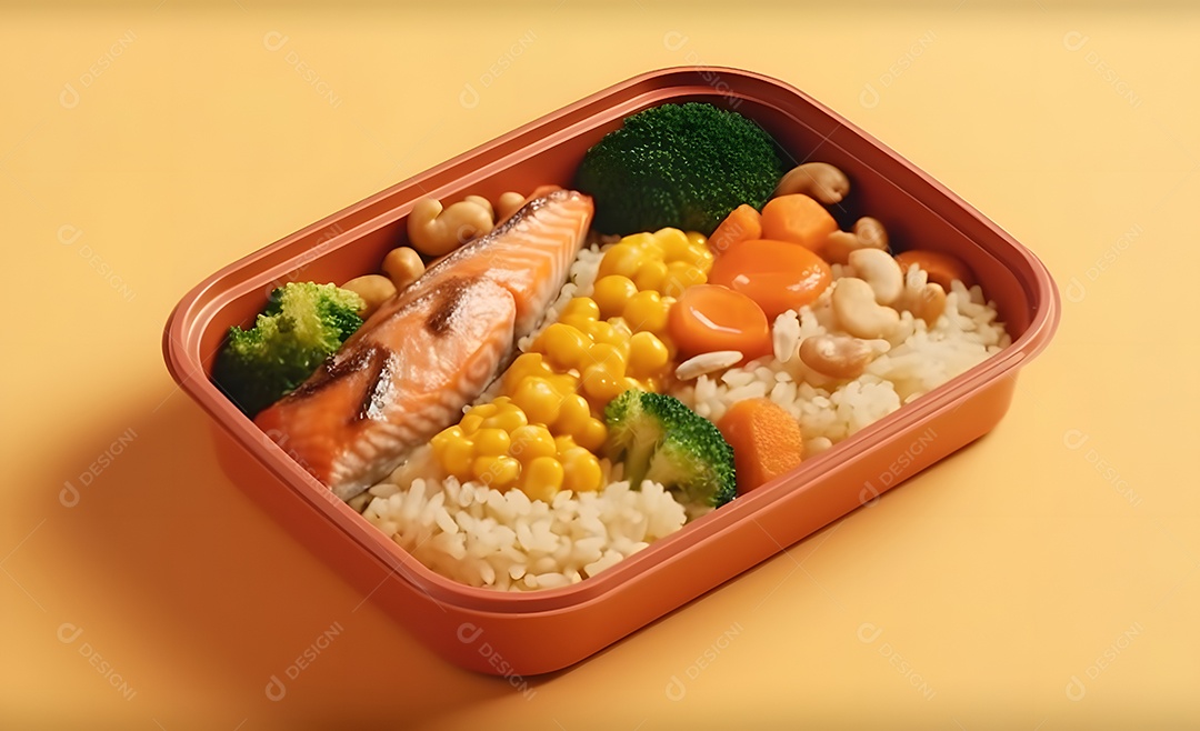 Deliciosa refeição completa em fundo laranja