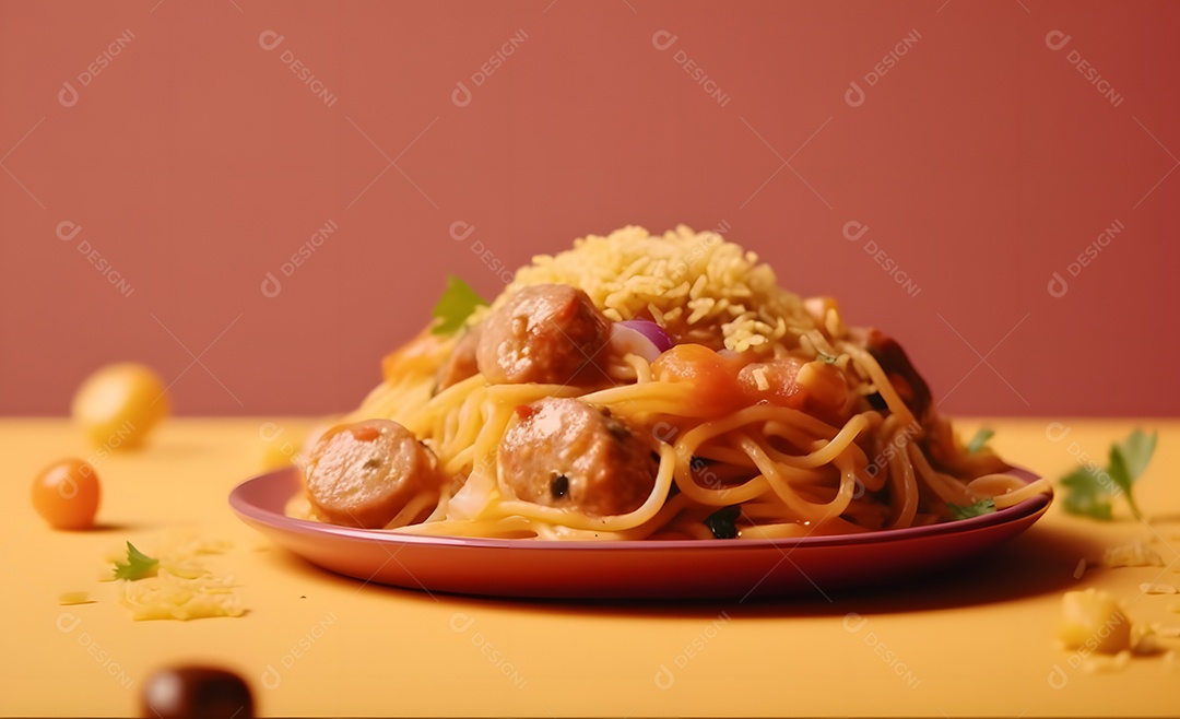 Deliciosa refeição completa em fundo laranja