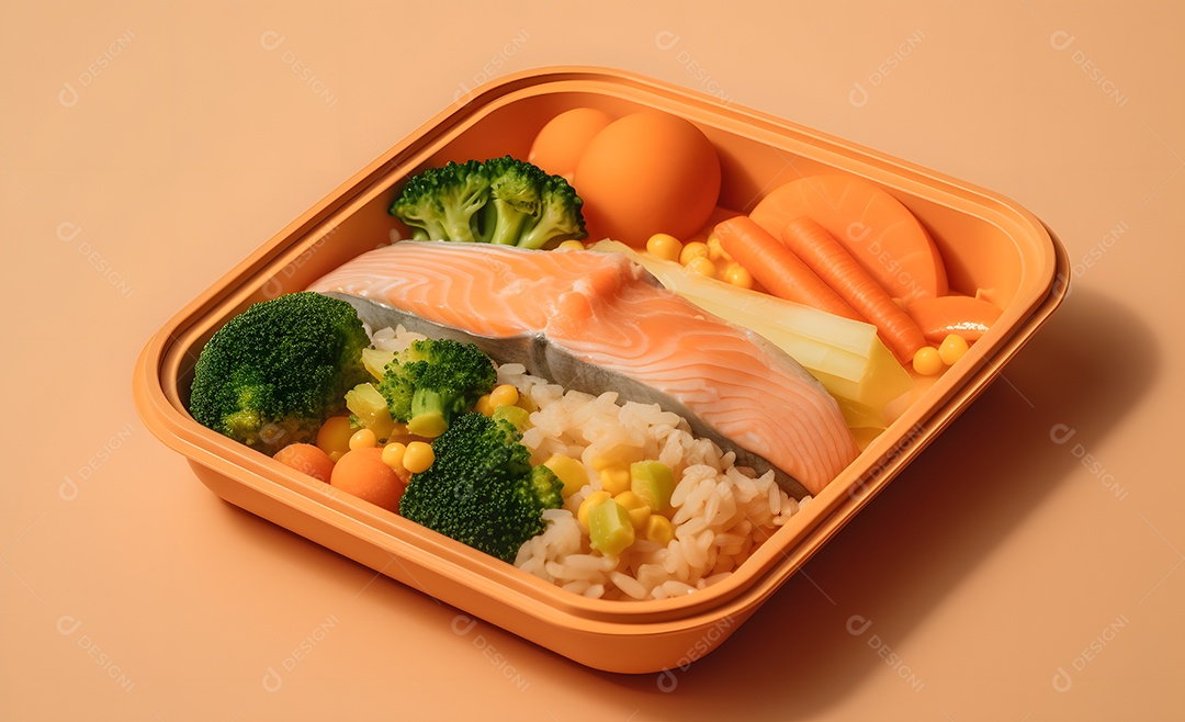 Deliciosa refeição completa em fundo laranja