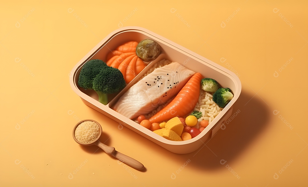 Deliciosa refeição completa em fundo amarelo