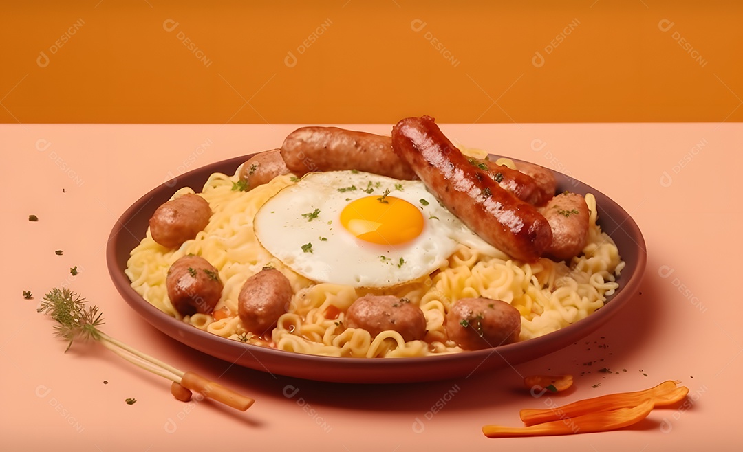 Deliciosa refeição completa em fundo amarelo