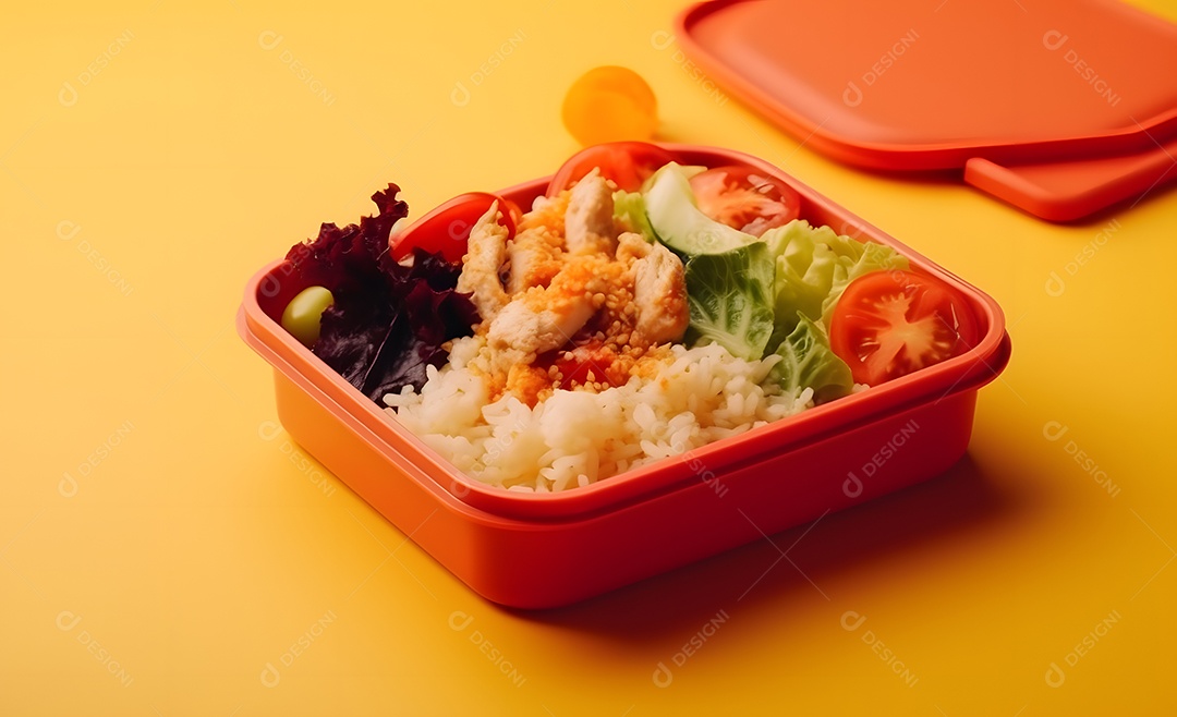 Deliciosa refeição completa em fundo amarelo