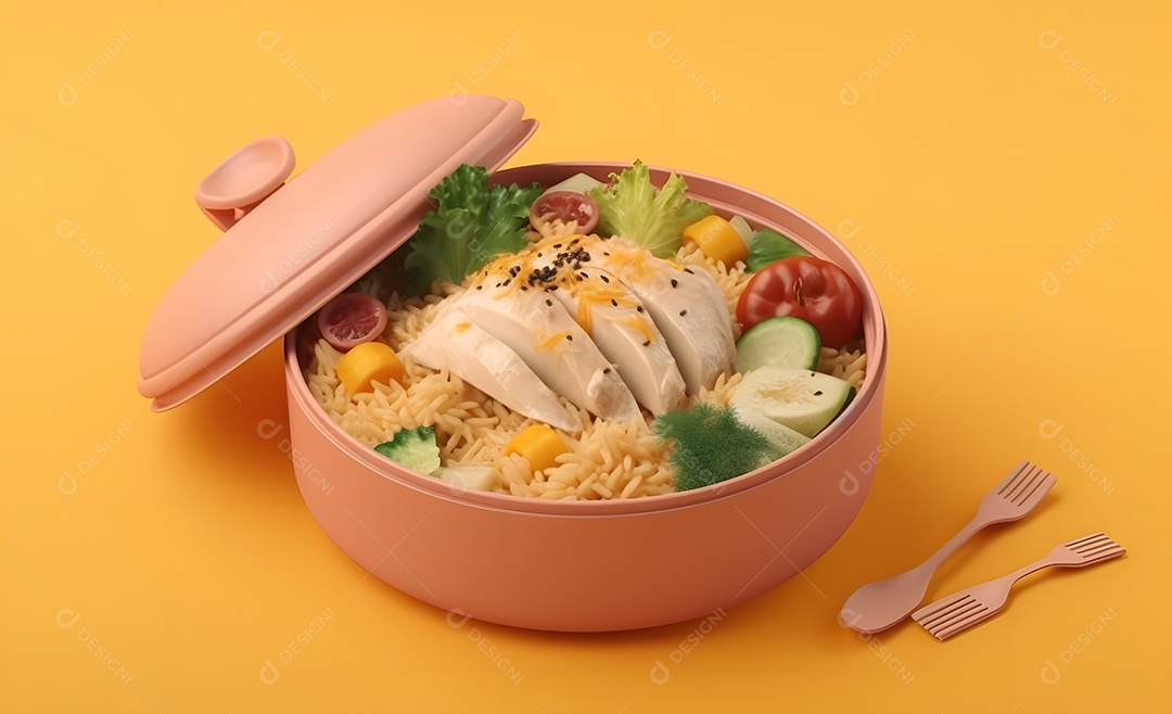 Deliciosa refeição completa em fundo amarelo