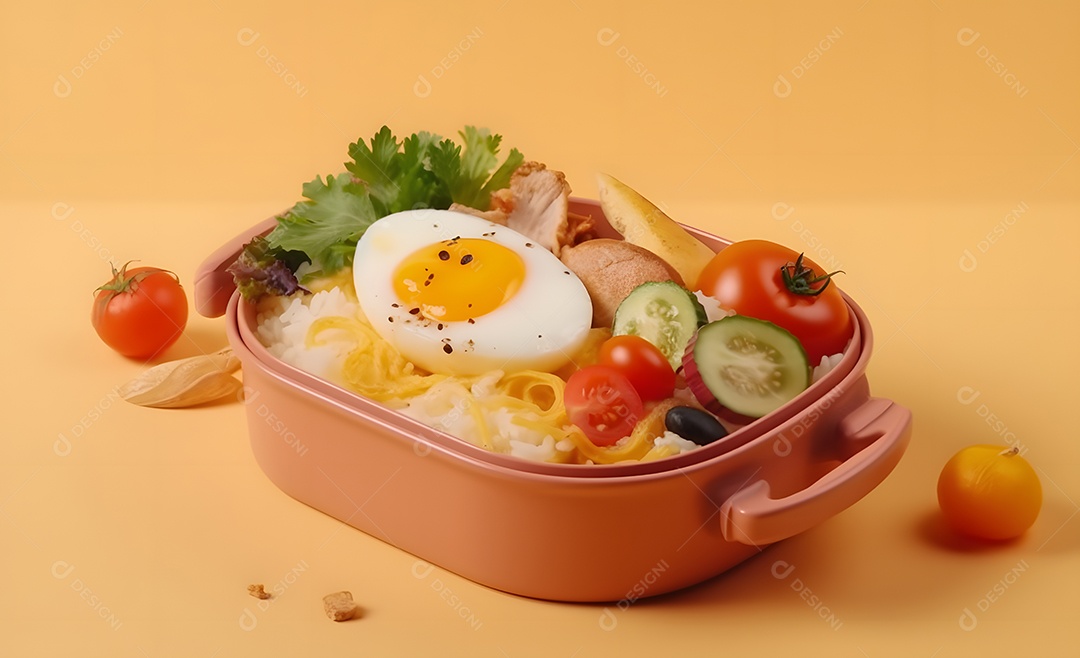 Deliciosa refeição completa em fundo amarelo