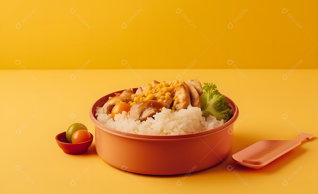 Deliciosa refeição completa em fundo amarelo