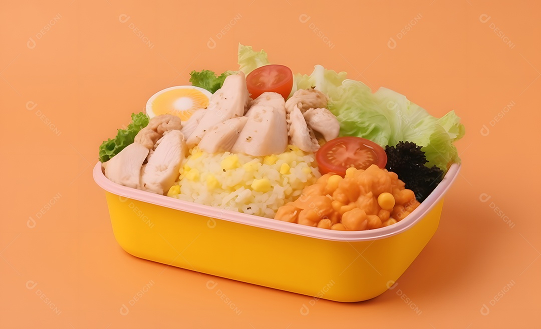 Deliciosa refeição completa em fundo laranja