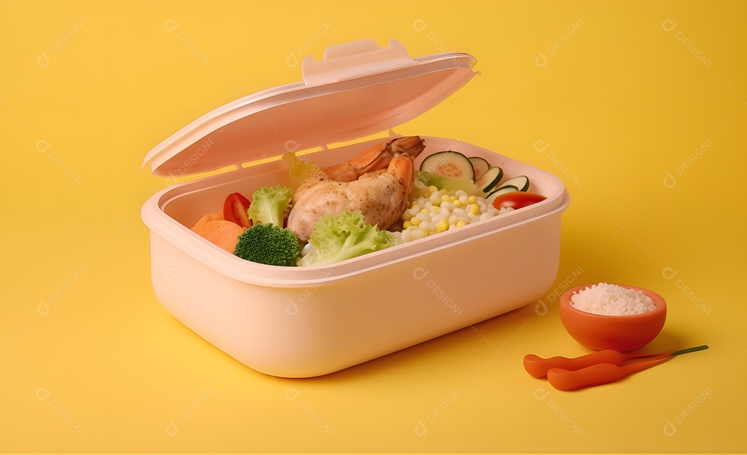 Deliciosa refeição completa em fundo amarelo