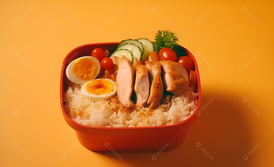 Deliciosa refeição completa em fundo amarelo