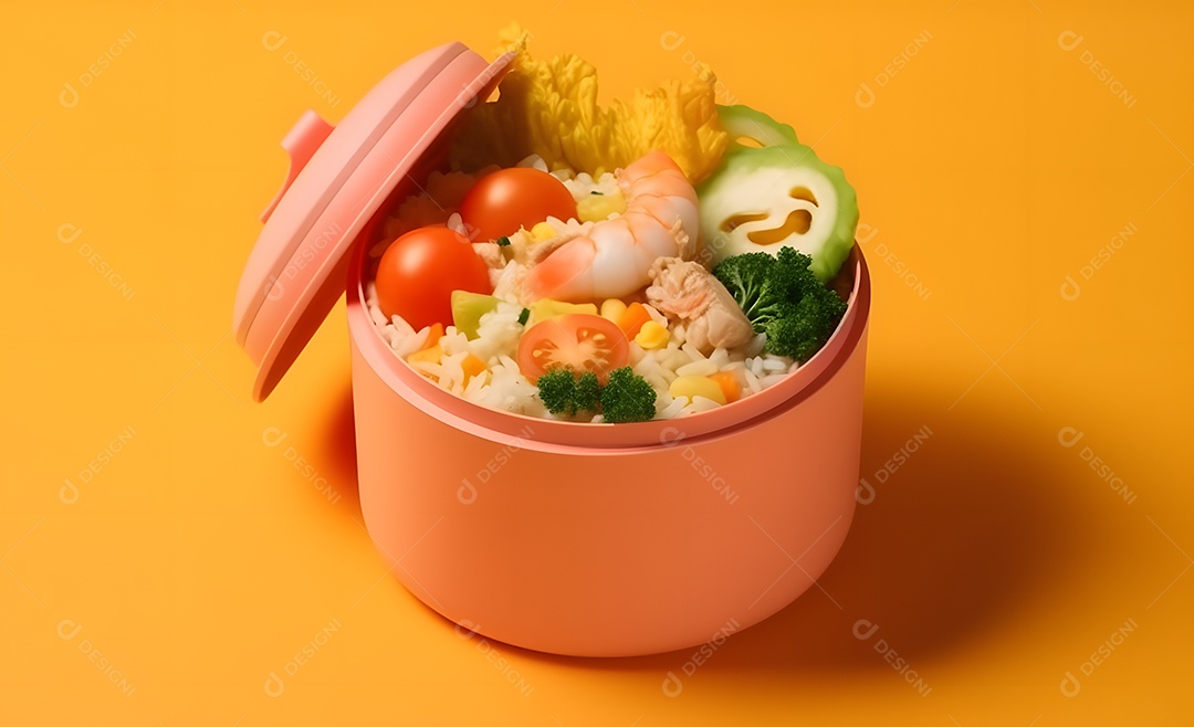 Deliciosa refeição completa em fundo amarelo