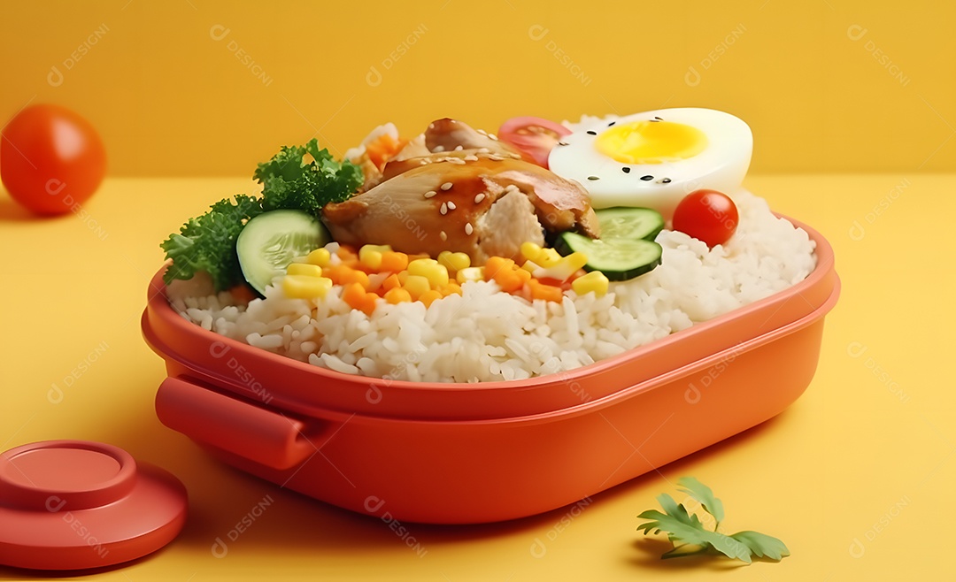 Deliciosa refeição completa em fundo laranja