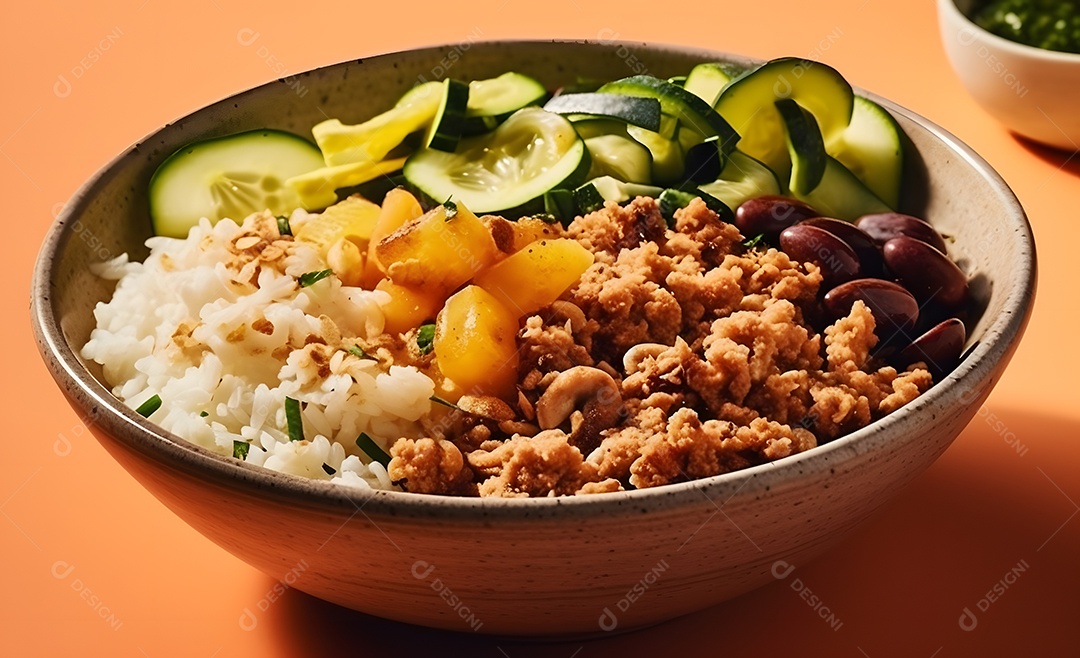 Deliciosa refeição completa em fundo laranja