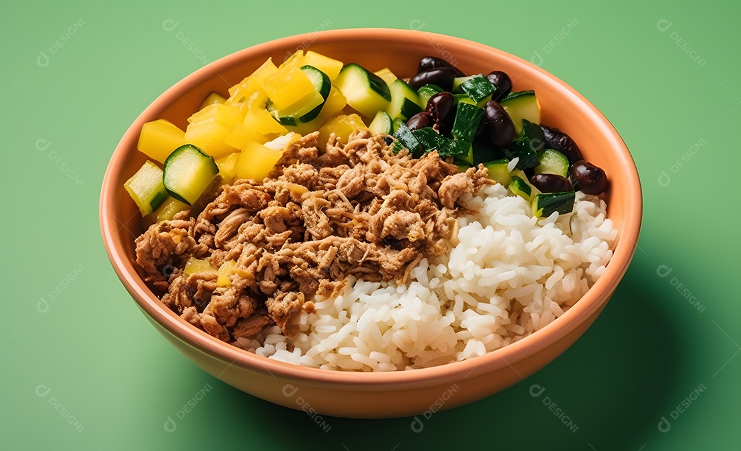 Deliciosa refeição completa em fundo laranja