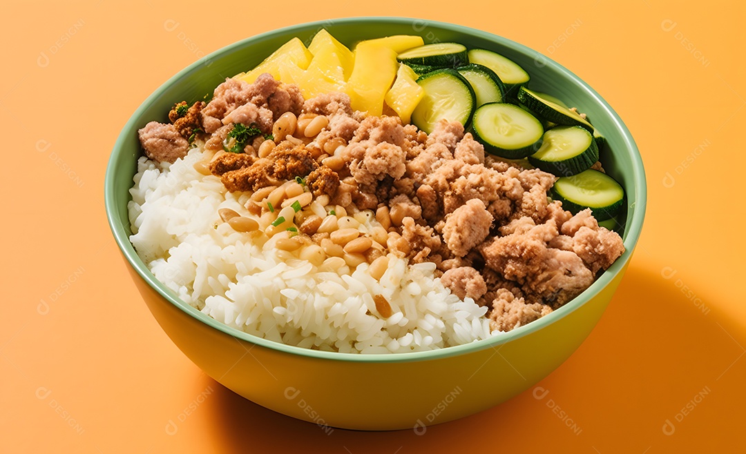 Deliciosa refeição completa em fundo laranja