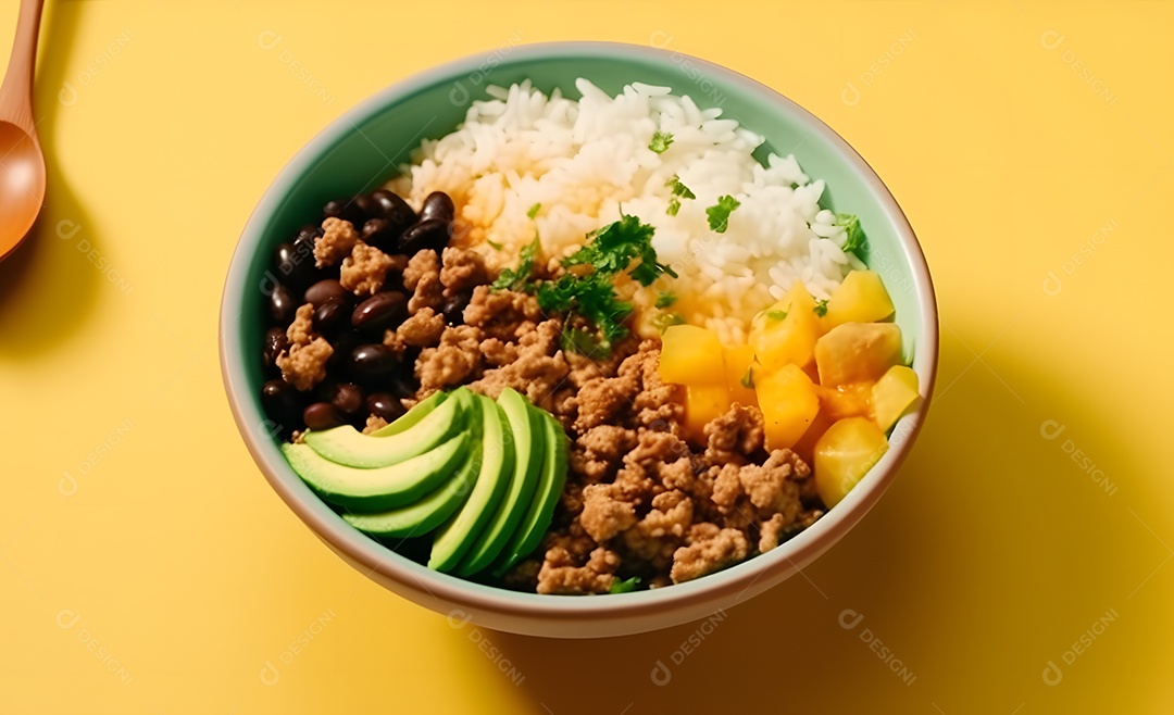 Deliciosa refeição completa em fundo laranja