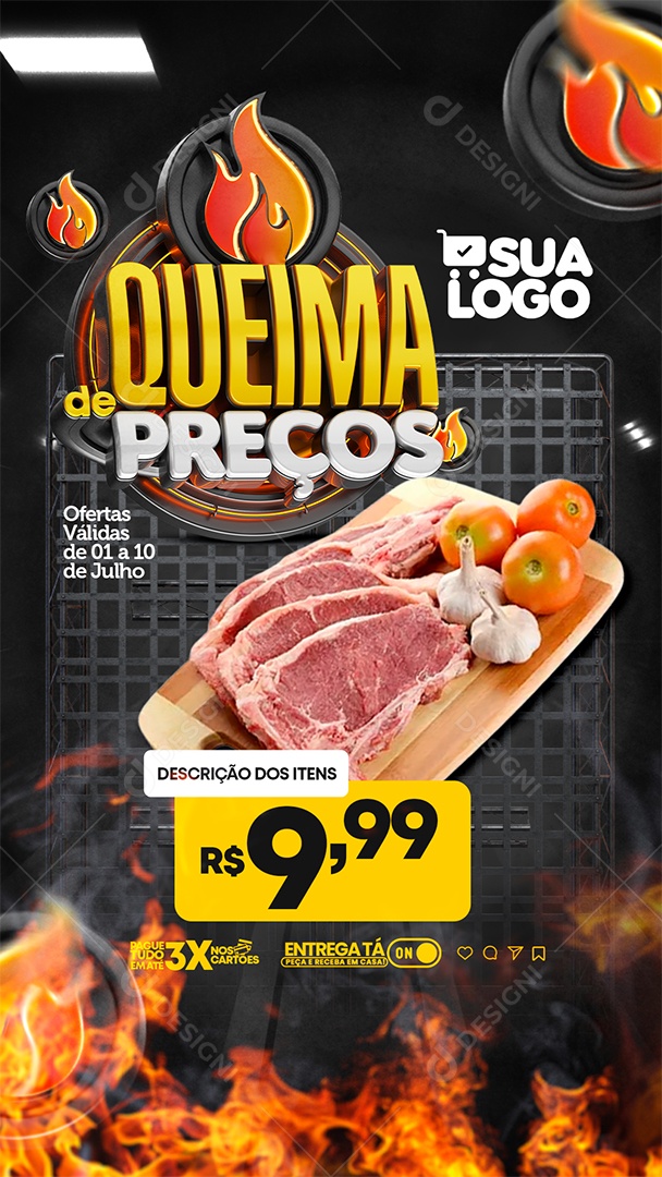 Post Story Encarte Queima de Preços Social Media PSD Editável