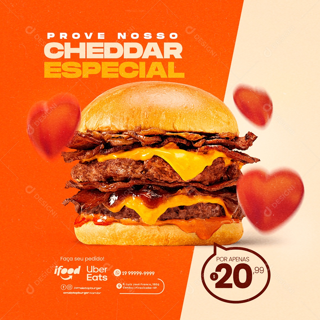 Prove Nosso Cheddar Especial Hamburgueria Social Media PSD Editável