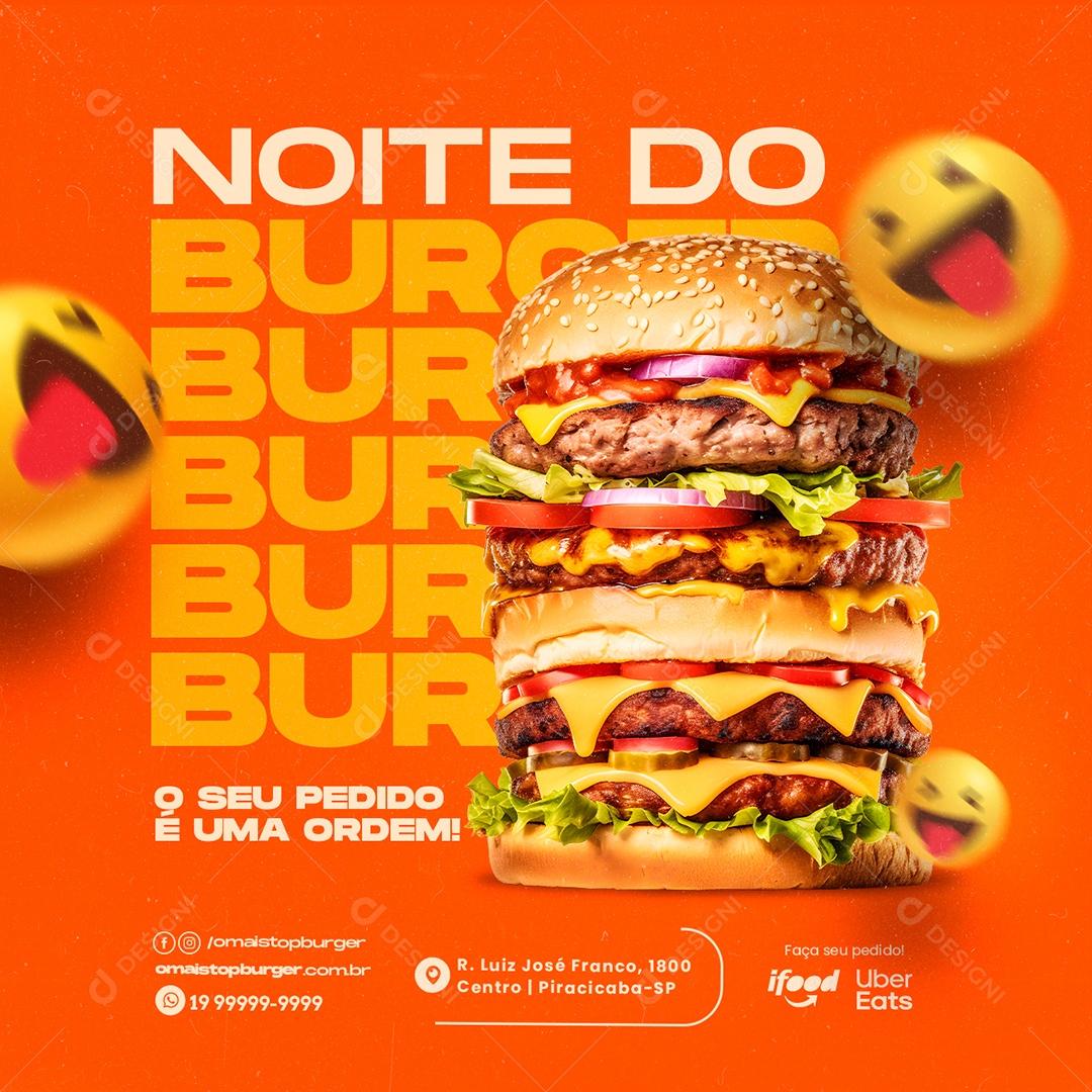 Noite Do Burger O Seu Pedido é Uma Ordem Hamburgueria Social Media PSD Editável