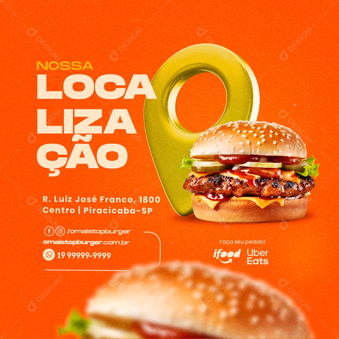 Nossa Localização Hamburgueria Social Media PSD Editável