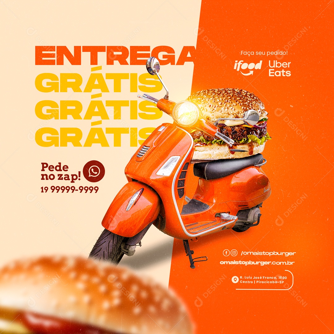 Entrega Grátis Pede No Zap Hamburgueria Social Media PSD Editável