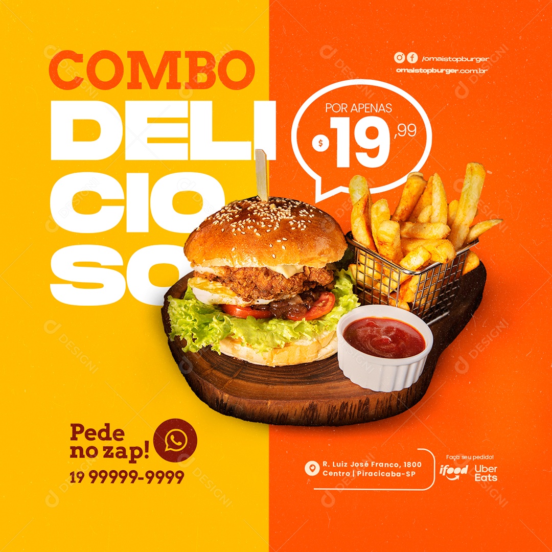 Delicious Combo For Just 19.99 Burger Social Media Editable PSD