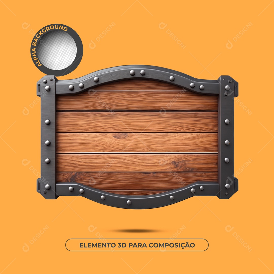 Elemento 3D Madeira Com Borda De Ferro Para Composição PSD