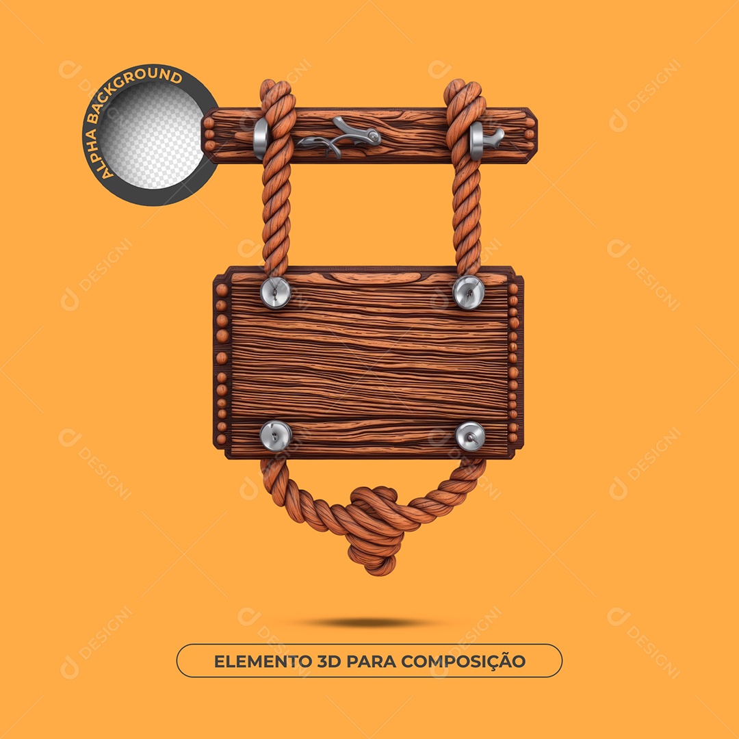Elemento 3D Madeira Corda Ferro Para Composição PSD