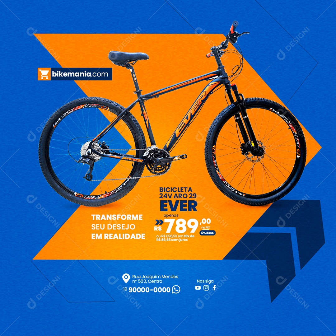 Transforme Seu Desejo Em Realidade Bicicleta 24V Aro 29 Bicicletaria Social Media PSD Editável