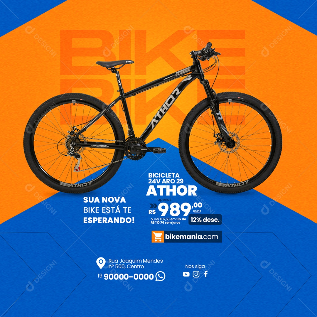 Sua Nova Bike Está Te Esperando Bicicleta 24V Aro 29 Bicicletaria Social Media PSD Editável