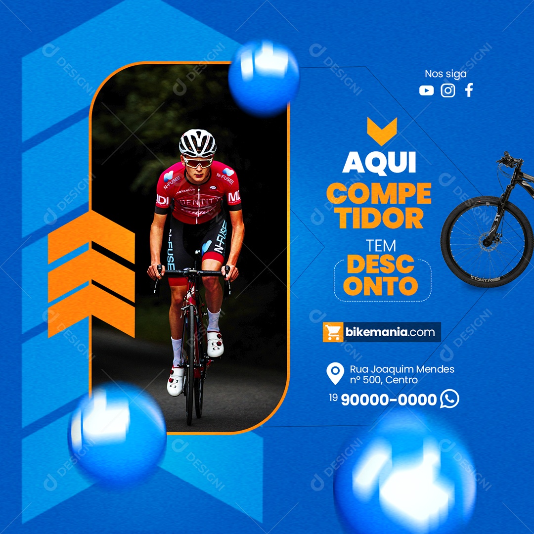 Aqui Competidor Tem Desconto Bicicletaria Social Media PSD Editável