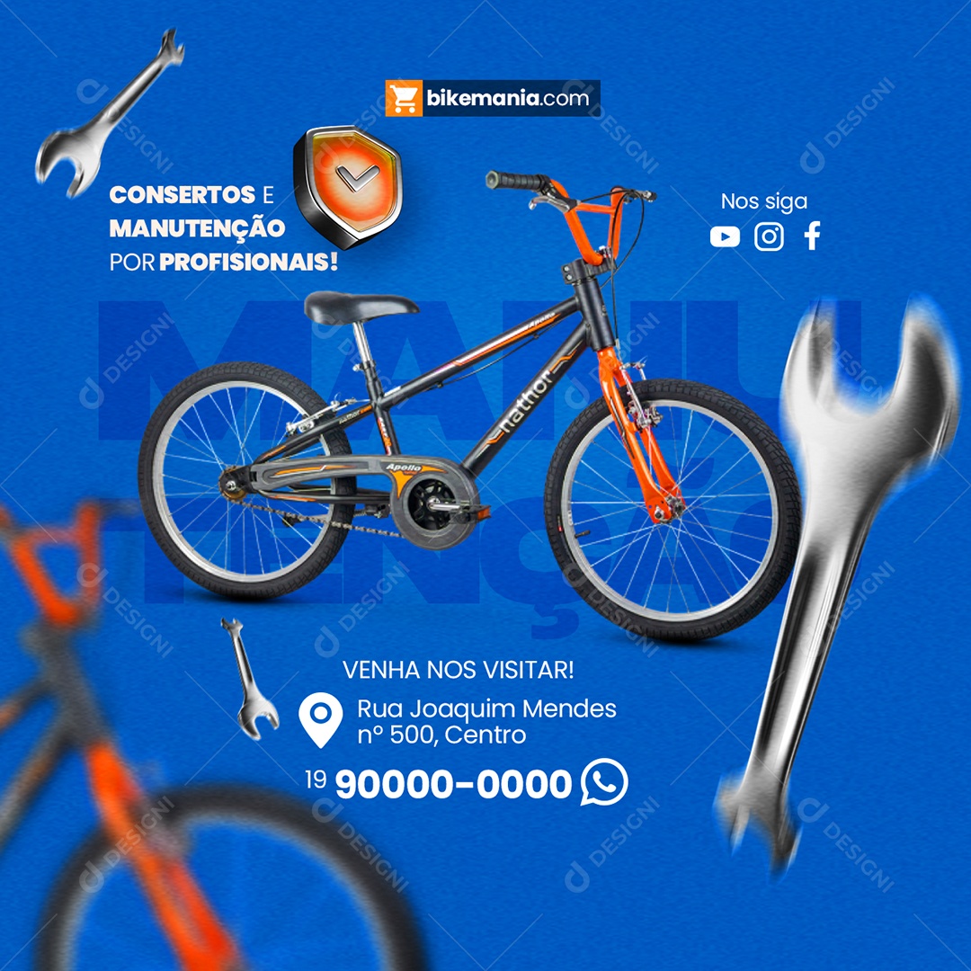 Consertos E Manutenção Por Profissionais Bicicletaria Social Media PSD Editável