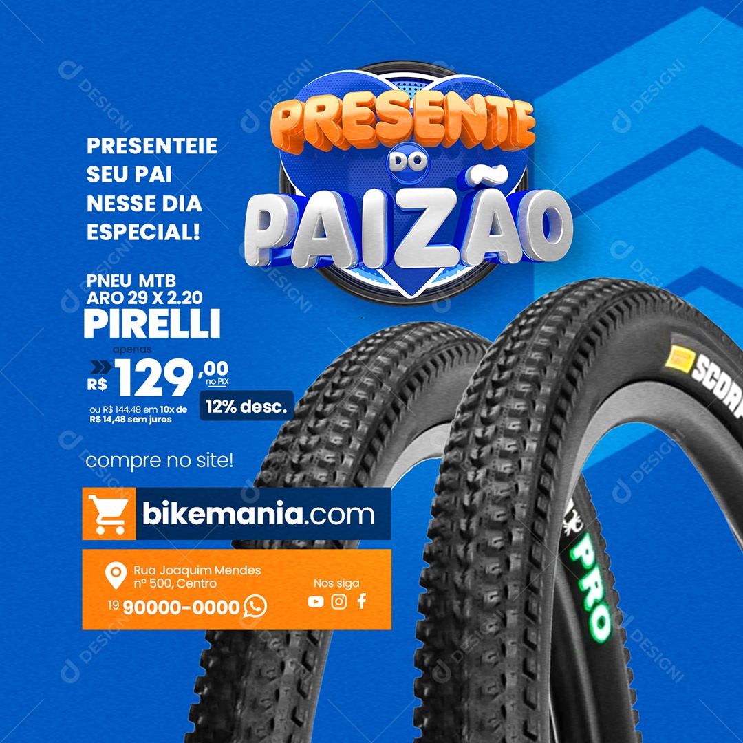 Presenteie Seu Pai Nesse Dia Especial Pneu MTB Presente Do Paizão Bicicletaria Social Media PSD Editável