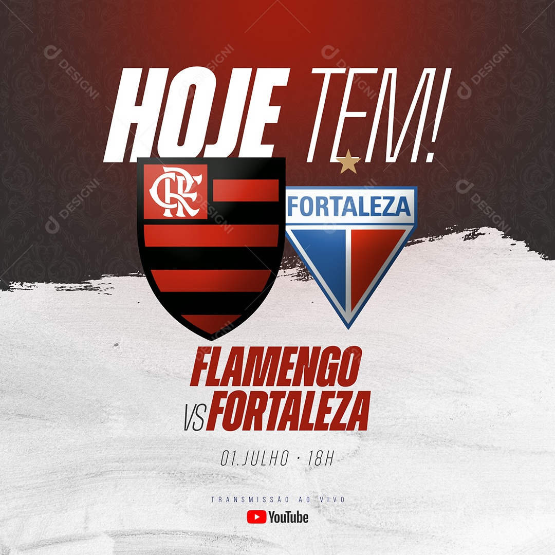 Post Feed Hoje tem Flamengo x Fortaleza Social Media PSD Editável
