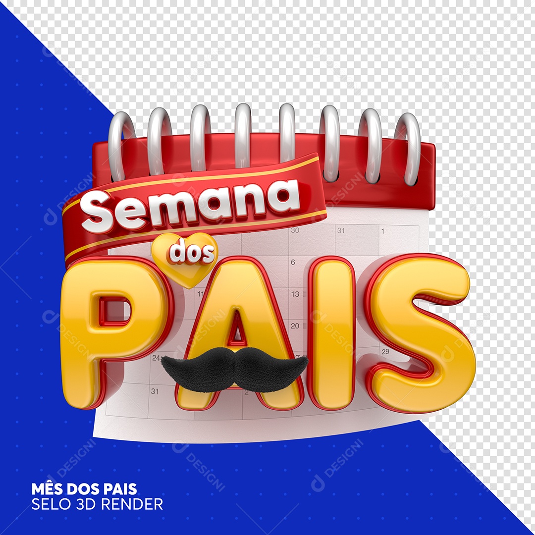 Selo 3D Semana Dos Pais Vermelho Calendario Para Composição PSD