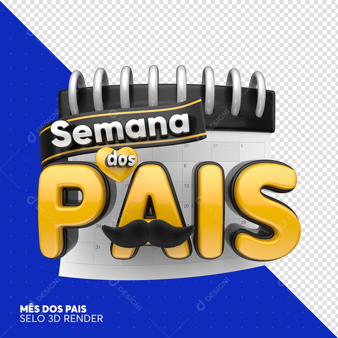 Selo 3D Semana Dos Pais Preto Calendario Para Composição PSD