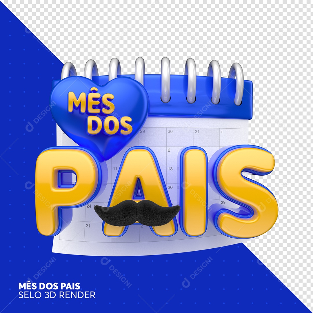 Mês Dos Pais Azul Calendario Selo 3D Para Composição PSD